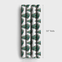 Flocked Tree Gift Wrap, Vintage Ceramic Christmas Tree Wrapping Paper, Nostalgic Retro Holiday Wrapping Paper, Festive Winter Present Paper