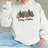 Adorable Pink & Green Forest Sweatshirt, Merry Christmas Tree Hoodie, Festive Holiday Tree Pullover, Comfy Winter Xmas Apparel Present
