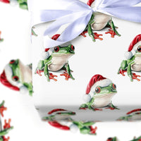 Red Eyed Frog Santa Hat Gift Wrap Roll, Tree Frog Christmas Wrapping Paper, Adorable Animal Holiday Wrapping Paper, Whimsical Kids Gift Wrap