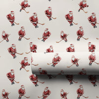 Ice Hockey Christmas Gift Wrap, Hockey Santa Wrapping Paper, Watercolor Santa Present Paper, Winter Sports Holiday Wrap, Hockey Fan Gift Wrap