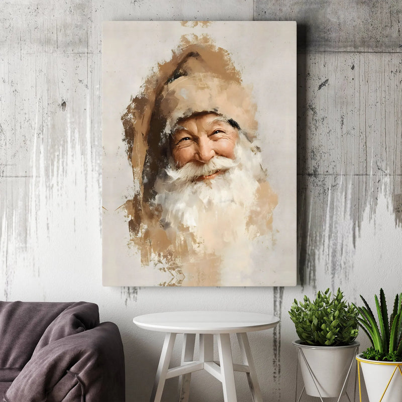 Rustic Oil Portrait Canvas Print, Smiling Santa Claus Canvas Art, Christmas Holiday Wall Art, Festive Winter Canvas Decor, Xmas Room Decor