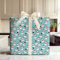 Adorable Holiday Gift Wrap, Teal Snowman Wrapping Paper, Cartoon Snowman Wrapping Paper, Festive Snowflake Gift Wrap, Christmas Wrapping Paper