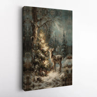 Winter Forest Snow Print, Christmas Deer Canvas Wall Art, Woodland Deer Wall Art, Holiday Deer Digital Download, Festive Winter Wall Art