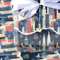 Watercolor Snowy Urban Gift Wrap, Winter City Skyline Wrapping Paper, Festive Christmas City Present Wrap, Holiday Packaging Roll