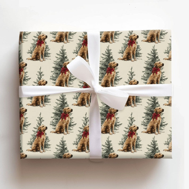 Vintage Dog Holiday Gift Wrap, Golden Retriever Christmas Wrapping Paper, Adorable Pet Lover Wrapping Paper, Festive Xmas Gift Wrapping Paper
