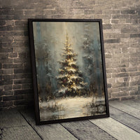 Impressionist Snowy Winter Forest Print, Christmas Tree Canvas Wall Art, Holiday Landscape Poster, Digital Download