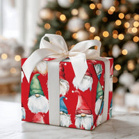 Watercolor Holiday Wrapping Paper, Red Christmas Gnome Wrapping Paper, Whimsical Scandinavian Gift Wrap, Adorable Winter Gnome Wrapping Paper