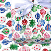 Holiday Ornament Gift Wrap, Watercolor Christmas Wrapping Paper, Colorful Xmas Tree Wrapping Paper, Festive Winter Holiday Gift Wrap Roll