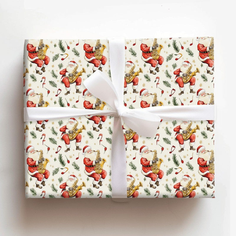 Jazz Santa Gift Wrap, Santa Playing Saxophone Wrapping Paper, Watercolor Christmas Wrapping Paper, Musical Holiday Present Wrapping Paper