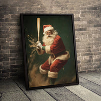Action Sports Holiday Canvas, Santa Claus Baseball Canvas Print, Christmas Baseball Wall Art, Humorous Santa Sports Fan Canvas Wall Decor