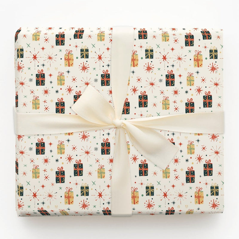 Mid-Century Gift Wrap, Retro Christmas Wrapping Paper, Vintage Starburst Holiday Paper Roll, Retro Present Wrap, Xmas Gift Wrapping Paper