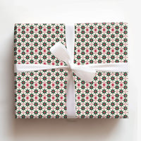 Holly Leaf Holiday Gift Wrap, Geometric Poinsettia Christmas Wrapping Paper, Festive Botanical Wrapping Paper, Vintage Xmas Gift Wrap Roll