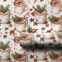 Comfy Winter Mug Gift Wrap, Hot Chocolate Christmas Wrapping Paper, Watercolor Cocoa Holiday Wrapping Paper, Festive Winter Present Paper