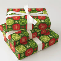 Festive Green Red Gift Wrap, Geometric Snowflake Christmas Wrapping Paper, Holiday Snowflake Wrapping Paper, Winter Season Gift Wrap