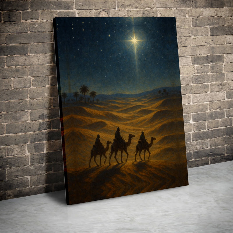 Star of Bethlehem Canvas Wall Art, Three Wise Men Canvas Print, Christian Nativity Scene Canvas, Religious Christmas Holiday Wall Decor