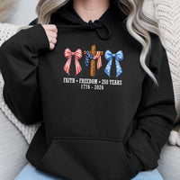 Patriotic Christian Hoodie | Faith Freedom 250 Years Cross Graphic | Cozy Cotton-Blend Pullover | Gift for Patriotic Christian