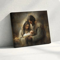 Holy Family Baby Jesus Wall Art, Nativity Scene Canvas Art, Classical Christian Nativity Print, Biblical Christmas Canvas Decor