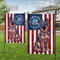 German Shepherd Betsy Ross Garden Flag | 250 Years Patriotic Dog Design | Double-Sided UV-Resistant Polyester | American History Decor
