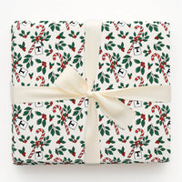 Candy Cane Holly Gift Wrapping Paper, Letter T Monogram Wrapping Paper, Personalized Initial T Christmas Gift Wrap, Holiday Gift Wrap Roll