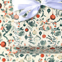Retro Holly Snow Globe Gift Wrap, Vintage Christmas Ornament Wrapping Paper, Nostalgic Holiday Wrapping Paper, Winter Present Gift Wrap