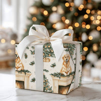 Comfy Christmas Dog Gift Wrap, Golden Retriever Wrapping Paper, Fireplace Tree Wrapping Paper, Holiday Pet Present Wrap, Retriever Present Paper