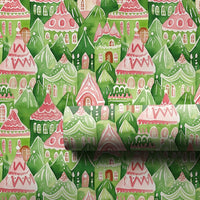 Pink Fairy Tale House Gift Wrap, Watercolor Christmas Village Wrapping Paper, Whimsical Holiday Wrapping Paper, Festive Winter Gift Wrap