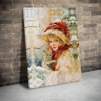 Vintage Winter Cat Wall Art, Victorian Girl with Cat Wall Art, Antique Christmas Wall Art, Holiday Home Decor, Printable Digital Download