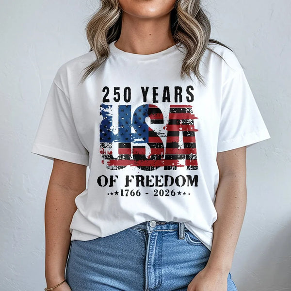 250 Years USA Freedom T-Shirt | Vintage 1776-2026 American Flag Graphic | 100% Soft Breathable Cotton | Patriotic Gift for History Buffs