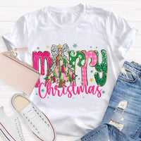 Festive Holiday Teacher Shirt, Merry Christmas Colorful Glitter Teacher T-Shirt, Christmas School Educator Graphic Tee