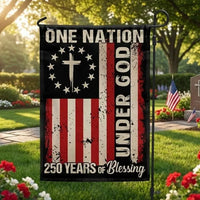 One Nation Under God Garden Flag | 250 Years of Blessing 1776-2026 | Double-Sided Patriotic Cross Design | Americana Home Decor Gift