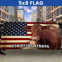 250 Years Strong Cow American Flag | Farmhouse Patriotic Decor | Double-Sided Weather-Resistant Polyester | USA Heritage Gift