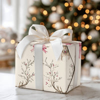 Pink Bow and Berry Branch Gift Wrap, Watercolor Reindeer Wrapping Paper, Rustic Holiday Deer Wrapping Paper, Elegant Christmas Gift Wrap