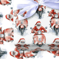 Sunglasses Santa Gift Wrap, Cool Santa on Scooter Wrapping Paper, Red Motor Scooter Christmas Wrapping Paper, Whimsical Holiday Gift Wrap