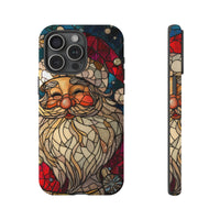 iPhone Tough Phone Cover, Santa Claus Phone Case, Stained Glass Winter Christmas Art Phone Case