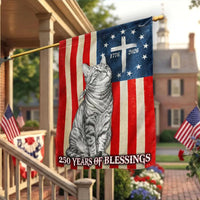 Christian Patriotic Cat Garden Flag | 250 Years of Blessings 1776-2026 | Double-Sided Polyester | Americana Decor for Cat Lovers