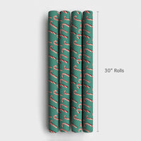 Festive Candy Cane Gift Wrap, Candy Cane Christmas Wrapping Paper, Red and White Candy Cane Present Paper, Teal Holiday Wrapping Paper
