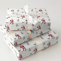 Ice Hockey Christmas Gift Wrap, Hockey Santa Wrapping Paper, Watercolor Sports Present Paper, Hockey Fan Holiday Gift Wrapping Paper Roll