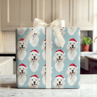Santa Dog Gift Wrap, Golden Retriever Christmas Wrapping Paper, Adorable Puppy Holiday Wrapping Paper, Xmas Dog Lover Gift Wrapping Paper