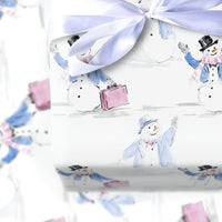 Watercolor Snowman Wrapping Paper, Traveling Snowman Wrapping Paper, Whimsical Winter Holiday Gift Wrap, Christmas Present Wrapping Paper
