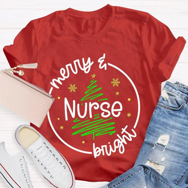 Healthcare RN Holiday Graphic Tee, Merry Nurse Bright Christmas Tree Shirt, Medical Staff Christmas T-Shirt, Nurse Holiday Se
