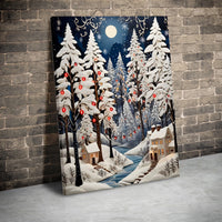 3D Papercut Snowy Forest Cabin Print, Winter Christmas Village Canvas Wall Art, Holiday Wall Decor, Digital Download Poster