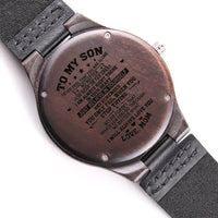 Custom Sandalwood Watch, Engraved Wooden Watch for Son, Mens Leather Strap Wood Watch, Meaningful Birthday Christmas Present from Mom