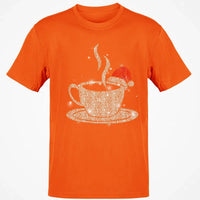 Sparkling Santa Hat Coffee Cup Tee, Love Coffee Graphic T-Shirt, Christmas Coffee Lover Shirt, Winter Holiday Season Graphic Tee