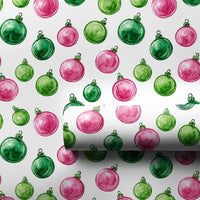 Watercolor Bauble Wrapping Paper, Pink Green Christmas Ornament Wrapping Paper, Festive Holiday Gift Wrap, Xmas Present Wrapping Paper