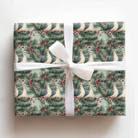 Pine Berry Watercolor Gift Wrap, Two Turtle Doves Christmas Wrapping Paper, Vintage Holiday Wrapping Paper, Elegant Winter Present Packaging