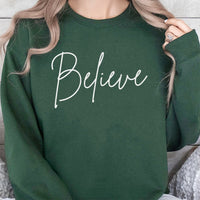 Minimalist Script Xmas Holiday Sweater, Believe Christmas Sweatshirt, Festive Winter Aesthetic Crewneck, Comfy Christmas Graphic Pullover