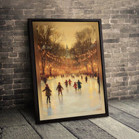 Christmas Skating Poster, Winter Ice Skating Canvas Wall Art, Festive Park Ice Skating Print, Holiday Winter Wall Decor, Digital Download