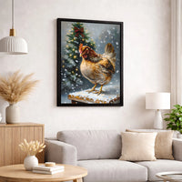 Winter Farm Hen Canvas Print, Christmas Chicken Snowy Farmhouse Canvas Art, Festive Holiday Animal Canvas Wall Art, Country Decor Present
