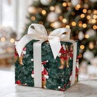 Green Country Western Gift Wrap, Cowboy Santa Christmas Wrapping Paper, Rustic Cowboy Boots Santa Wrapping Paper, Holiday Gift Wrap Roll