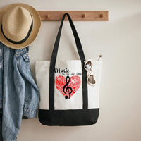 Music Is In My Dna Letters Color-blocked Canvas Bag